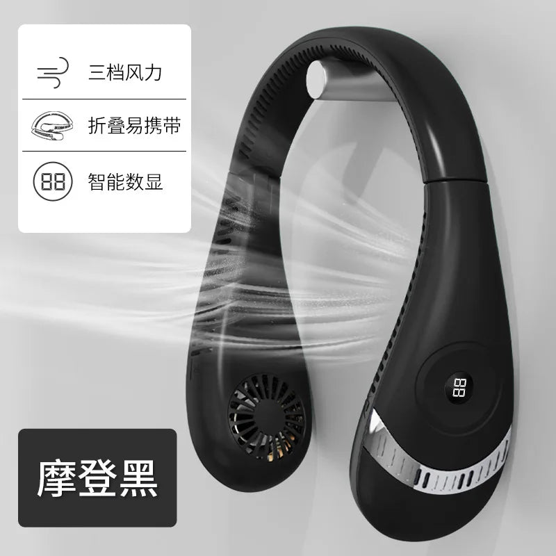 5000mAh Portable Hanging Neck Fan Foldable Summer Air Cooling USB Rechargeable Bladeless Mute Digital Display Fan for Sport