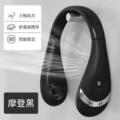5000mAh Portable Hanging Neck Fan Foldable Summer Air Cooling USB Rechargeable Bladeless Mute Digital Display Fan for Sport