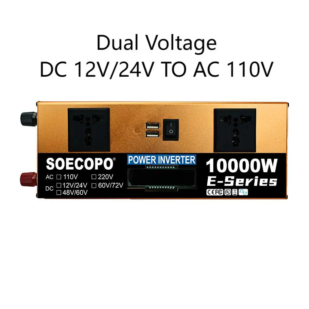 10000W Power Inverter 12V24V/48V/60V/60V72V 220V Run Refrigerator/Washing Machine with 2 AC Outlets for Solar System, Workshops