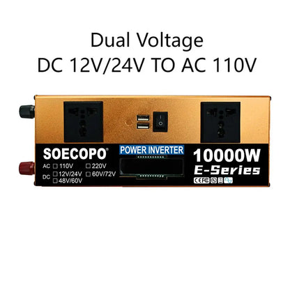 10000W Power Inverter 12V24V/48V/60V/60V72V 220V Run Refrigerator/Washing Machine with 2 AC Outlets for Solar System, Workshops