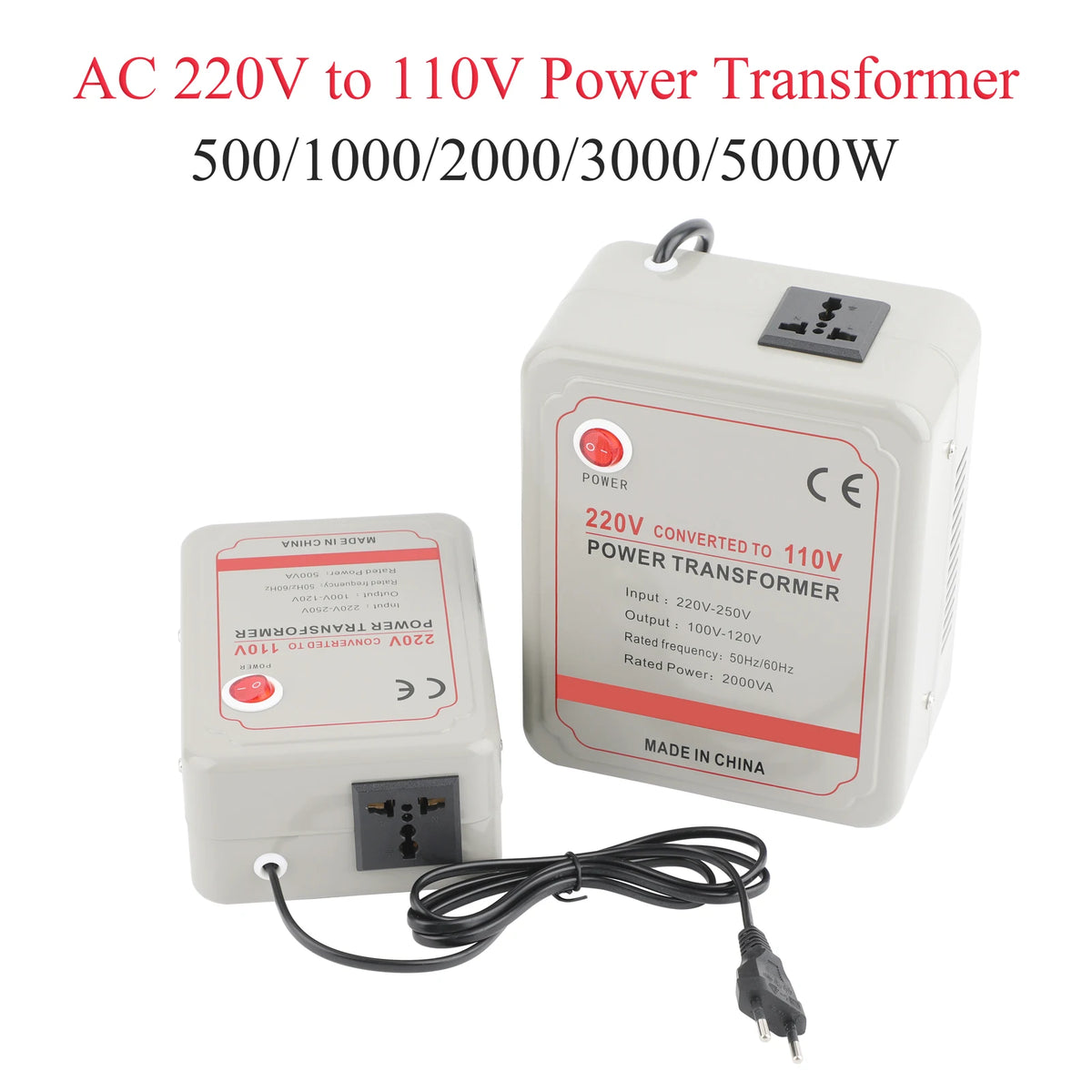 500W Step Down Voltage Converter 220V to 110V with Overload Protection AC Transformer for US 100-120V Home Appliances