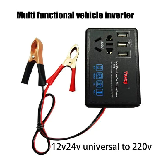 USB Port Equipped Car Power Inverter; Converts 12V/24V to 220V; Perfect for Charging RV and Trucks.