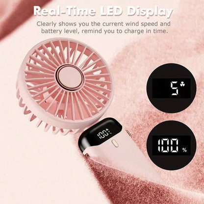 Portable rechargeable small fan, powerful fan that can also serve as a mobile phone stand, long battery life