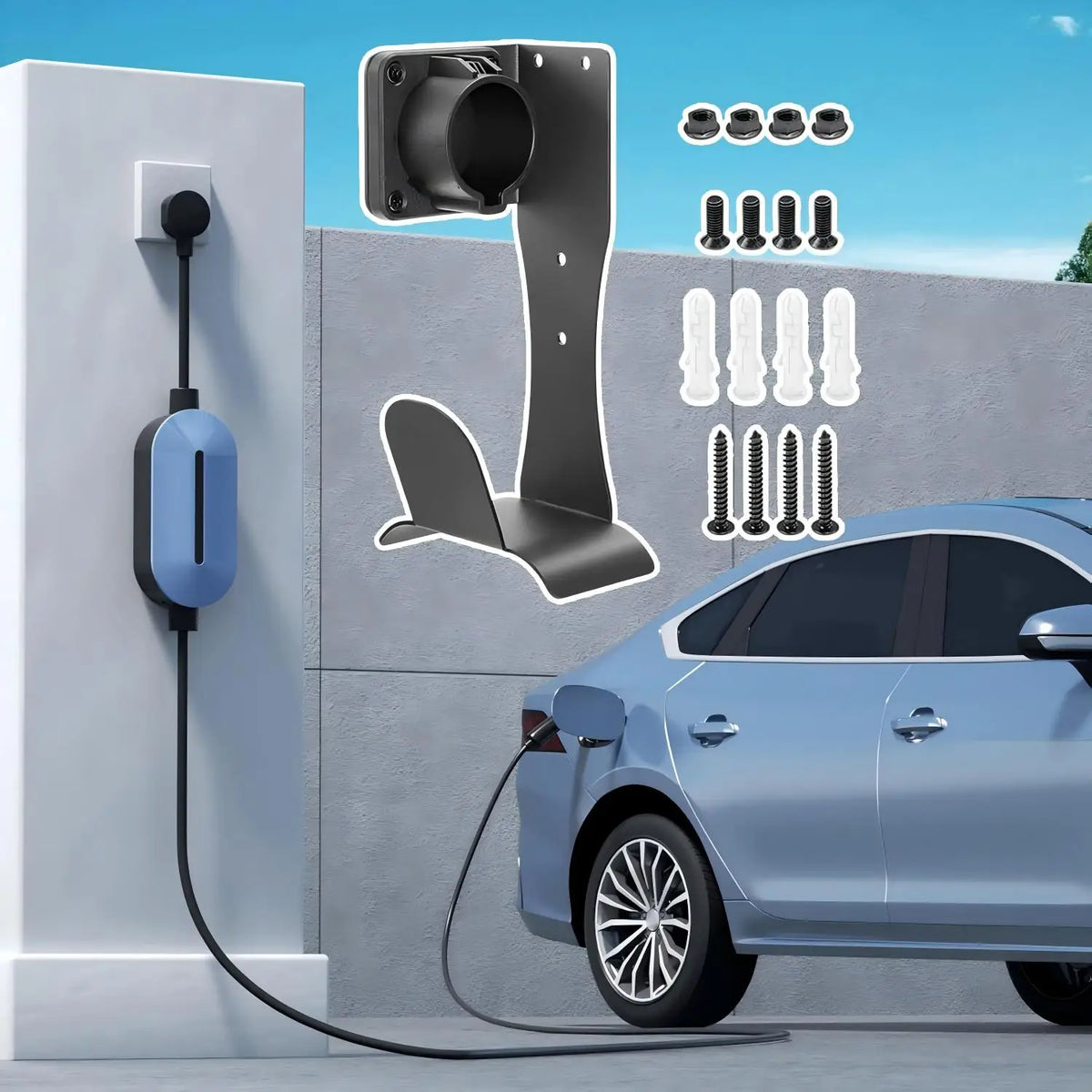 EV Charger – Cable Holder for J1772 | Stainless Steel with Wall Mount Organizer, Electric Vehicle Holder with Secure Fit