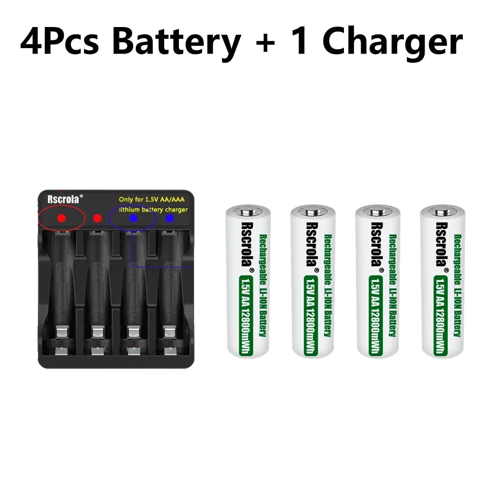 Rechargeable Lithium Battery AA 12800mWh Long-Lasting AA Rechargeable Batteries with Charger for Remote Controller Toys Doorbell