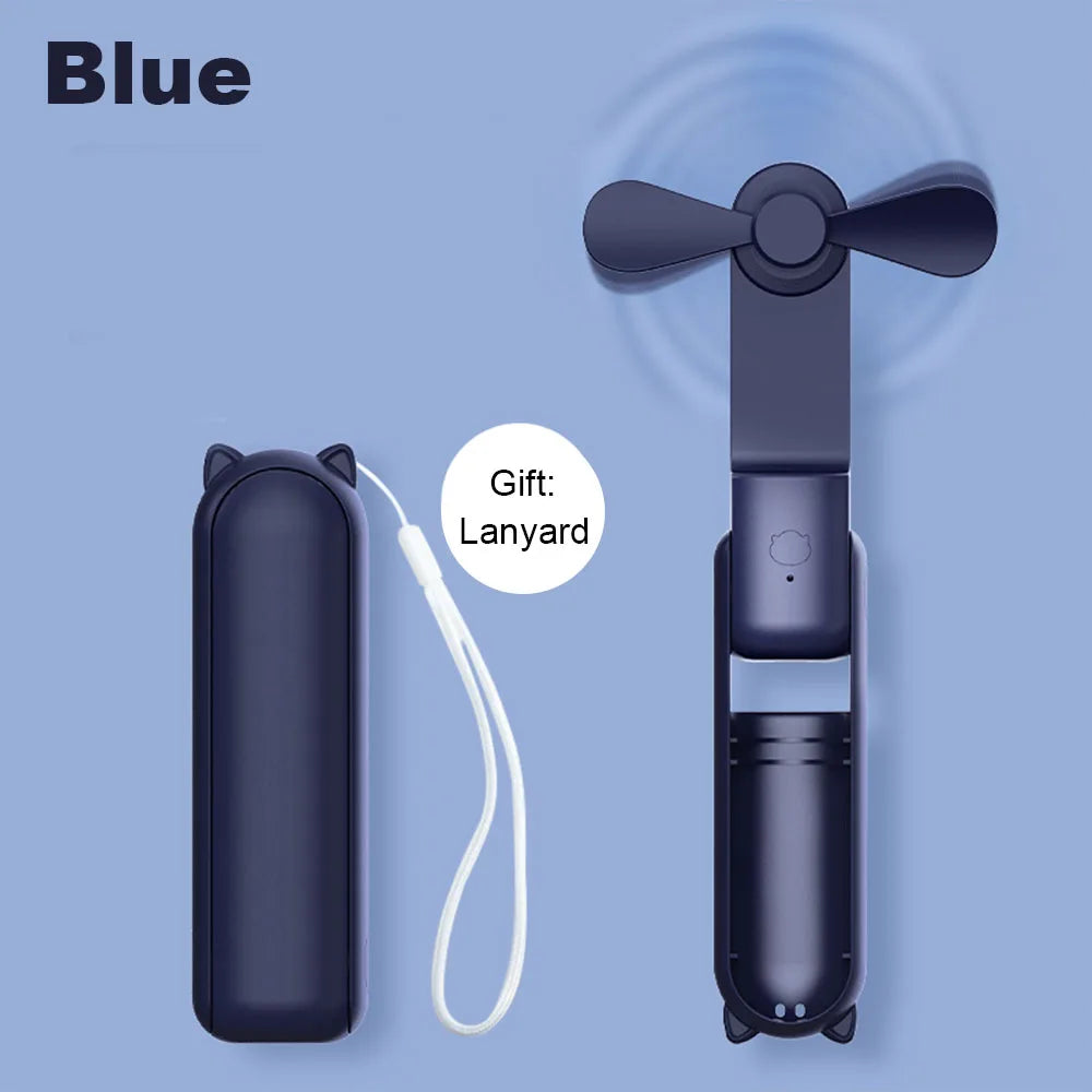 Mini Portable Handheld Fan 2000mAh USB Rechargeable Folding Small Pocket Fan with Handy Power Bank Foldable Hand Fan for Outdoor