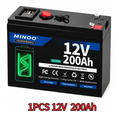 12V 200Ah 21700 Lithium Battery Pack With LED Power Display BMS For Sprayer Solar Storage Camping Backup Power