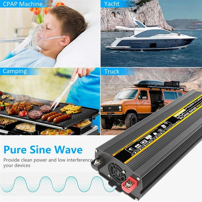 3000W-8000W Pure Sine Wave Power Inverter Voltage Transformer Intelligent Digital Display Car Home DC12V to AC 220V Converter