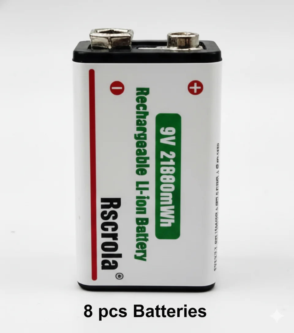 Rechargeable Li-ion High Capacity Battery, 1200+ Cycles, Constant Output for 9V Devices