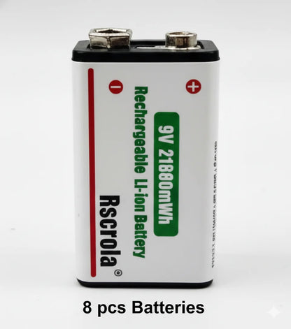 Rechargeable Li-ion High Capacity Battery, 1200+ Cycles, Constant Output for 9V Devices