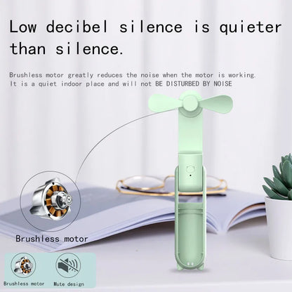 2000mAh Mini Portable Fan USB Rechargeable Cooler Collapsible Handheld Desktop Fan Quiet Foldable Office Home Handy Power Bank