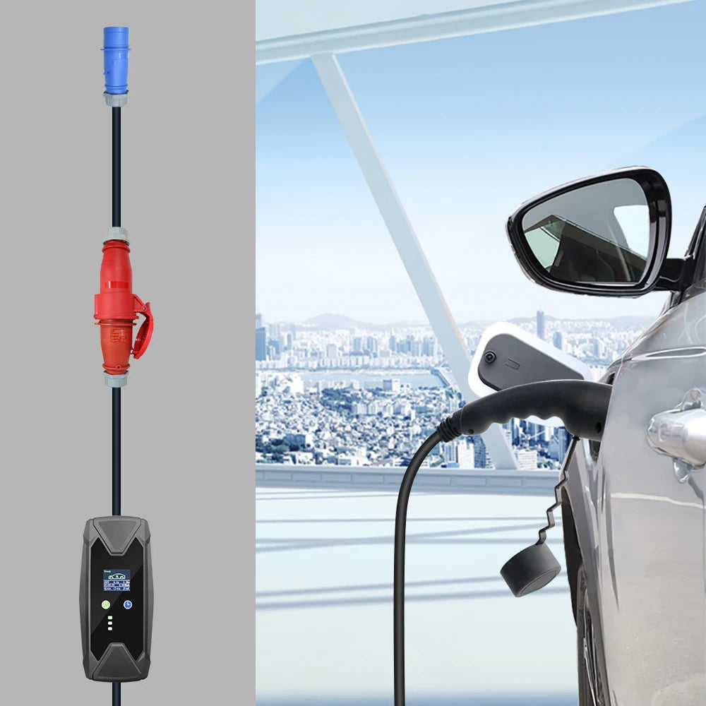 EV Charger Adapter 32A 3Phase Cee Red to 32A 1Phase Cee Blue for 22KW EV Charger Electric Car Charging EVSE
