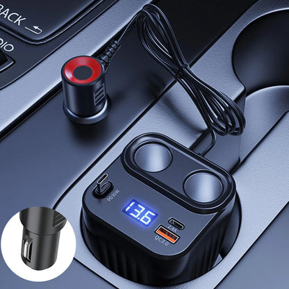 Car Chargers 60W Retractable Cable Anti-Slip Extension 2 Port Charger For Car For Battery Men Women Cell Phone Auto Truck