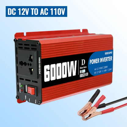 6000W-10000W Car Inverter 12V 24V to 110V 60Hz Voltage Converter Power Inverter with USB Charger for Home Solar System Generator