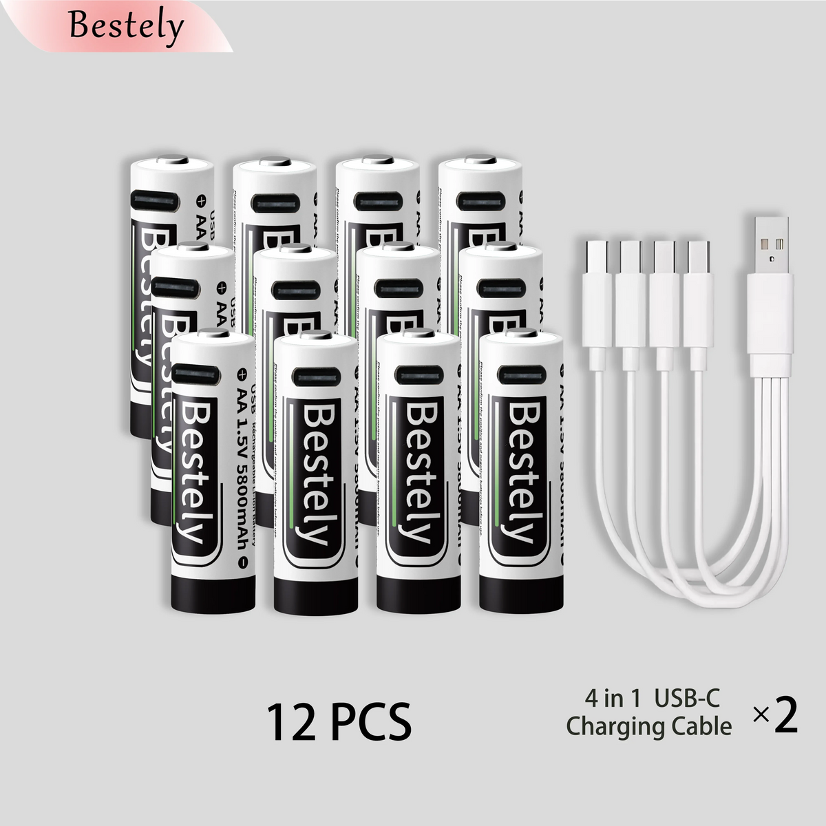 New 1.5V AA 5800mAh Rechargeable Batteries/ Li-ion Battery Long-Lasting/High Capacity Lithium Akku/2000 Cycles with USB-C Cables