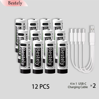New 1.5V AA 5800mAh Rechargeable Batteries/ Li-ion Battery Long-Lasting/High Capacity Lithium Akku/2000 Cycles with USB-C Cables
