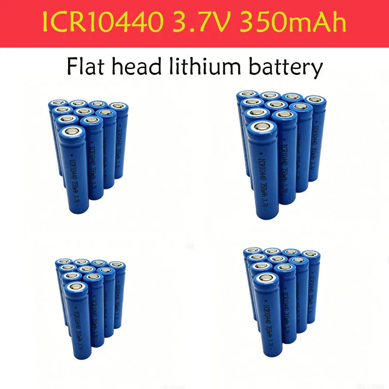 3.7V 350mAh ICR10440 Lithium Ion Battery - Button Top, Reusable & Long-Lasting for Flashlights, Headlamps， Pen Light