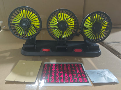 360° Adjustable 3-Head Car Fan Automotive Electric Air Circulator USB/12V/24V Dual-Speed Silent Fan for Home Desk Office & Car