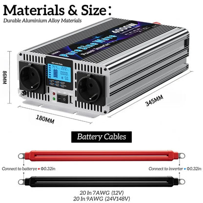 Pure Sine Wave Inverter 7000W 12V to 220V with LCD Display & Wireless Remote for RV Camper Home Solar Power