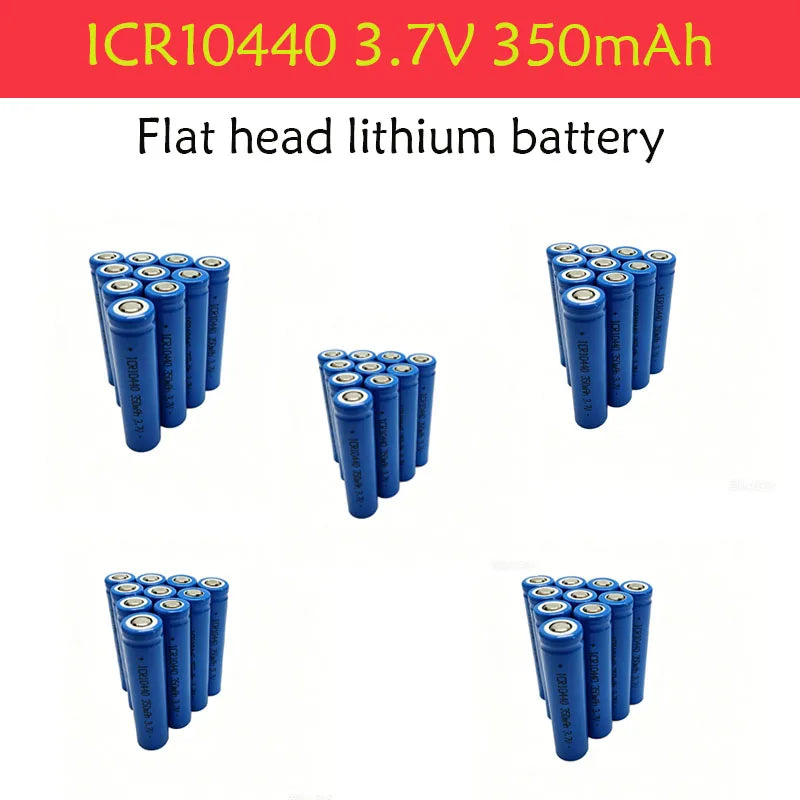 3.7V 350mAh ICR10440 Lithium Ion Battery - Button Top, Reusable & Long-Lasting for Flashlights, Headlamps， Pen Light