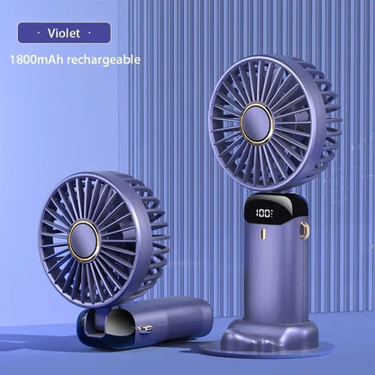 Rechargeable Personal Fan with Digital Display, Foldable Neck or Desk Design, 5-Speed Airflow and Phone Stand for Summer
