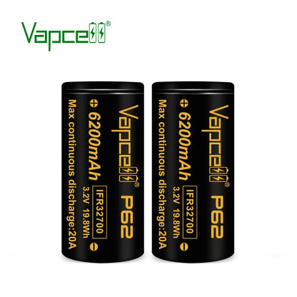 Vapcell 6200mAh P62 IFR32700 Lifepo4 High Power Rechargeable Battery 20A 3C 3.2V Max 40A 32700 Lithium Batteries