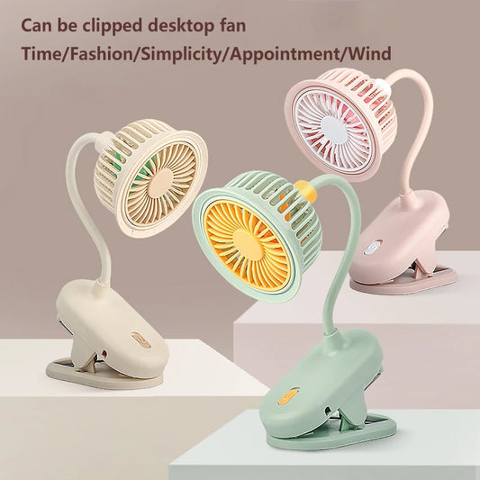 USB Rechargeable Clip on Small Fan 360° Adjustable Battery Powered Mini Fan Strong Wind Flexible Neck Desktop Stroller Quiet Fan