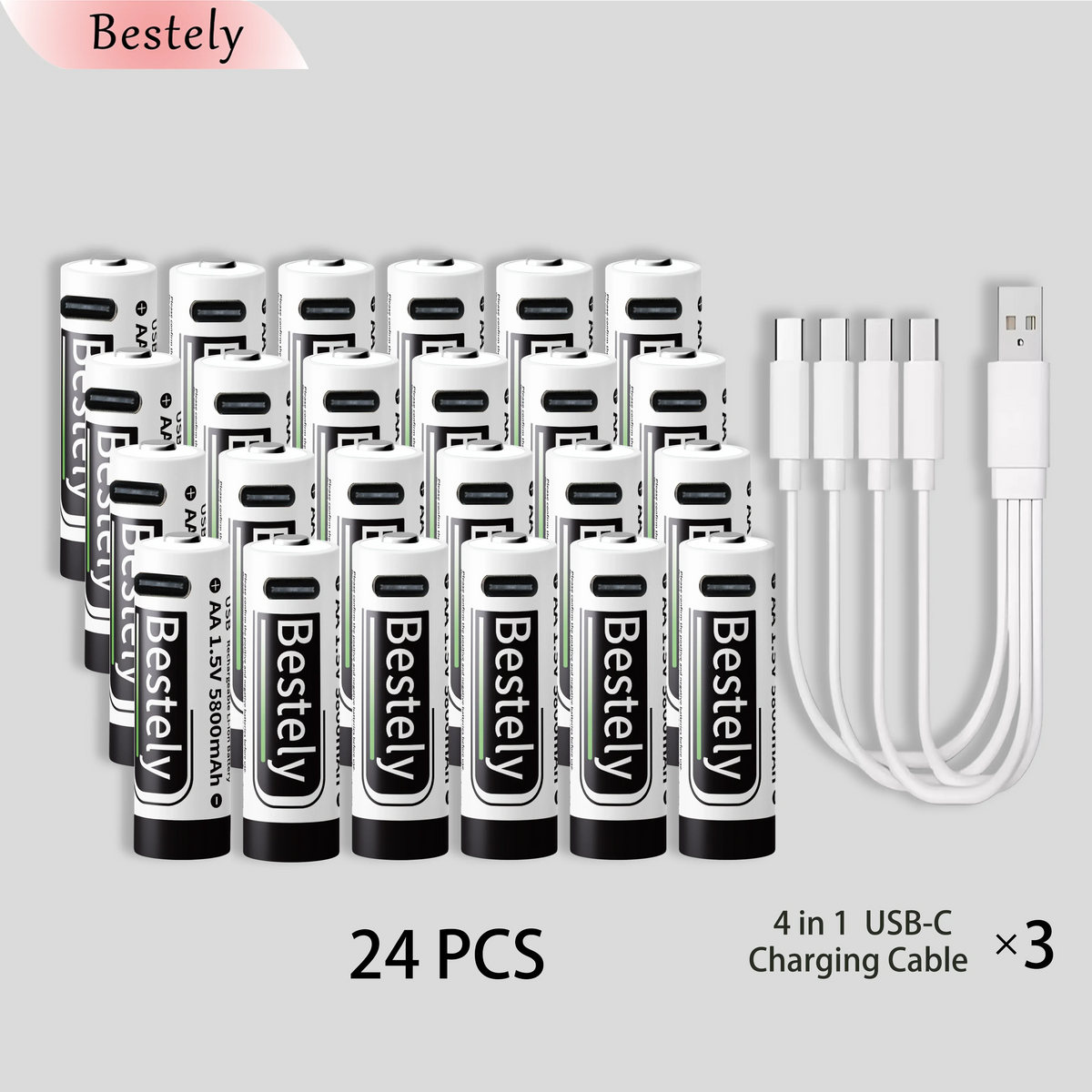 New 1.5V AA 5800mAh Rechargeable Batteries/ Li-ion Battery Long-Lasting/High Capacity Lithium Akku/2000 Cycles with USB-C Cables