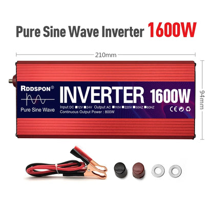 Pure Sine Wave Inverter 1000W 1600W 2200W 3000W Transformer Power  Converter Solar Inverters DC 12V To AC 110V 220V 50Hz