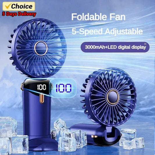 Folding Fan Mini Portable Hand-Held Fan Rechargeable Multifunctional Fan With Display Screen Neck Hanging Fans