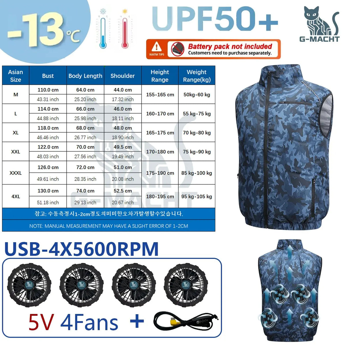 NEWS USB 12V/5V 4Fan Couples Summer Breathable Cooling Vest Sleeveless Fan Air Conditioner Jacket Heat Resistant Outdoor Workwea