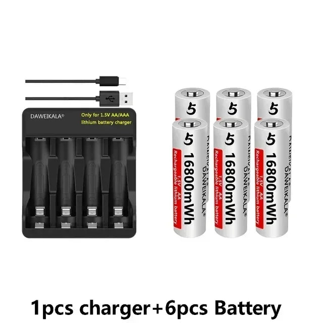 1.5V AA Lithium 🔋Battery 16800mWh Rechargeable Batteries with Charger - for RC Toys/Mouse/Fan/Game Controllers, 1200 Cycles