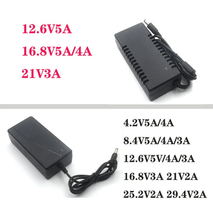 4.2V 8.4V 12.6V 16.8V 3A 5A 21V 2A 3A  Intelligence Lithium Li-ion Battery Charger for Lithium Polymer Battery Pack