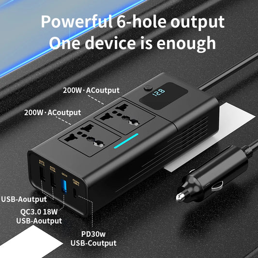 Busbyr New 220v Car Inverter 12 to 220 Voltage Power Converter 200W for 12V Vehicles 12v to 110v 200W