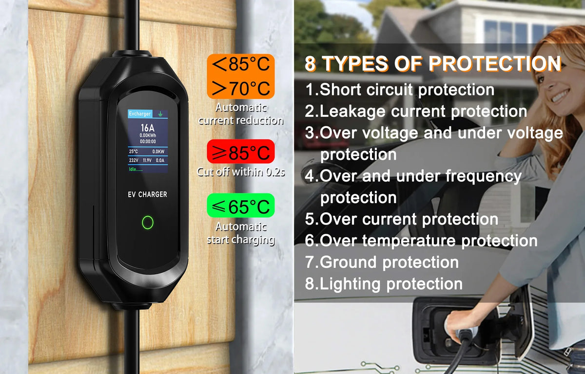 AFEEV 3.5KW 16A 1Phase Portable EV Charger Type1 SAE J1772 Electric Car Charger EVSE Fast Charging Wallbox EV Charging Station