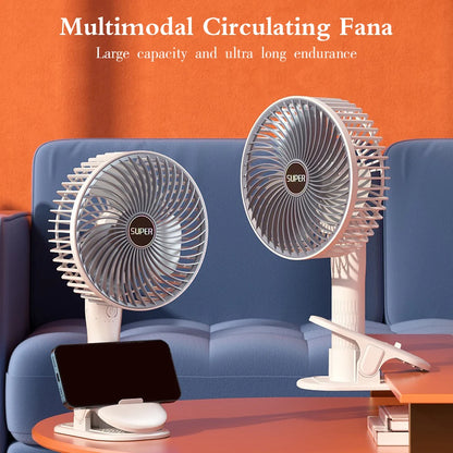 4-in-1 Rechargeable Circulating Clip Fan 3-Speed Mini Fan Support Handheld Desktop, Clip-on and Wall Mount for Bedroom Camping