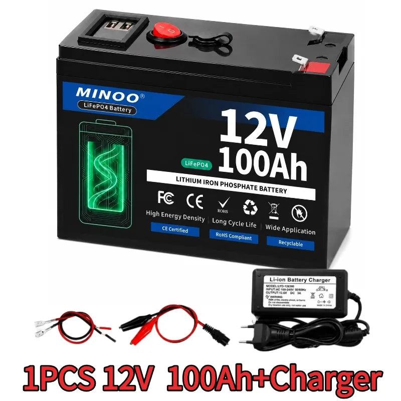 12 V 200Ah LiFePO4 Battery Lithium Iron Phosphate Rechargeable Battery With BMS 6000+ Cycles For Solar RV Marine Energy Storage