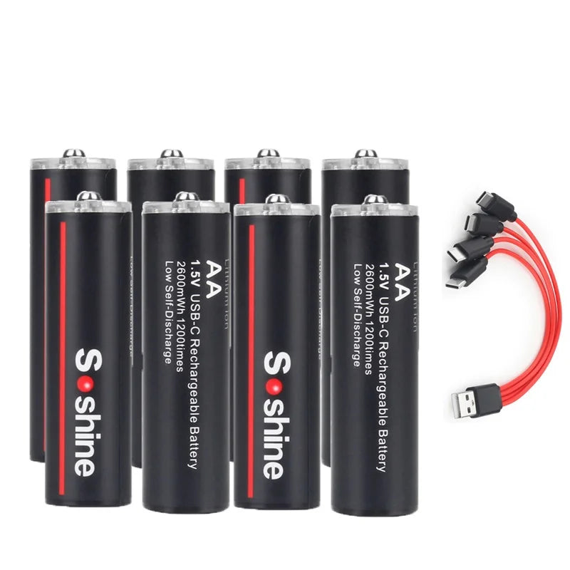 Soshine AA and AAA Li-ion Rechargeable Batteries USB Lithium 1.5V AA 2600mWh 3500mwh 4200mwh +1.5V AAA 600mwh 1100mWh Battery