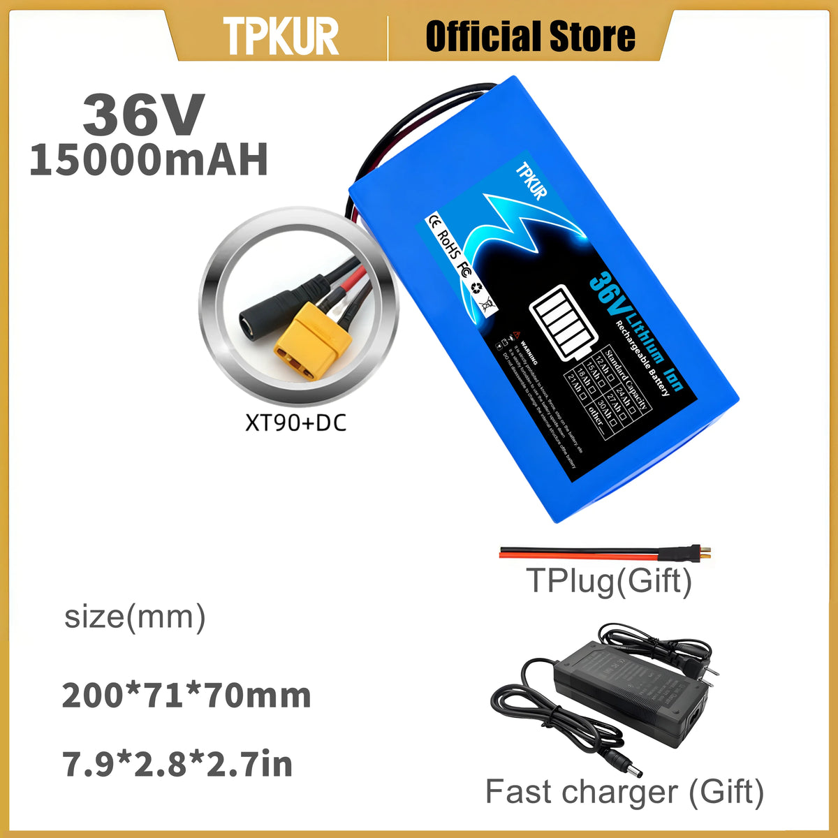 Brand New 36V 10AH 15AH 20AH Lithium Battery Pack, Suitable for 100-1500Watt Motors, with Built-in BMS for Scooters and Bicycles