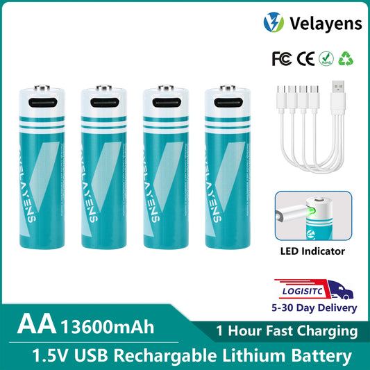 1.5V USB Rechargable Lithium Battery AA 2200mAh Actual Capacity Fast Charging 2000+ Charge Cycles Long-Lasting Power