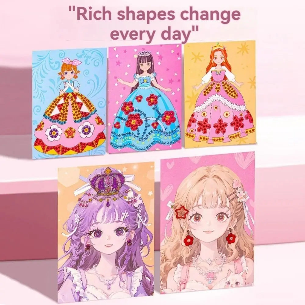 New 3 in 1 DIY Princess Makeup Set Diamond Sticker Princess Dress Up Book Gifts Paper Art Craft Kits Children