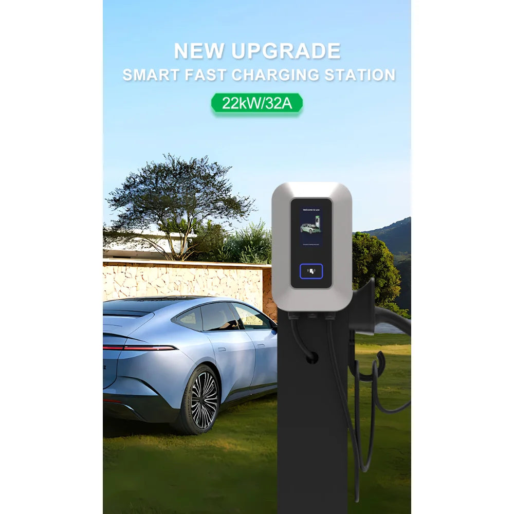 32A EV Charging Station 22KW 3Phase Electric Vehicle Charger Type2 EVSE Wallbox IEC62196-2 EV Charge Type 2 with 5M Cable