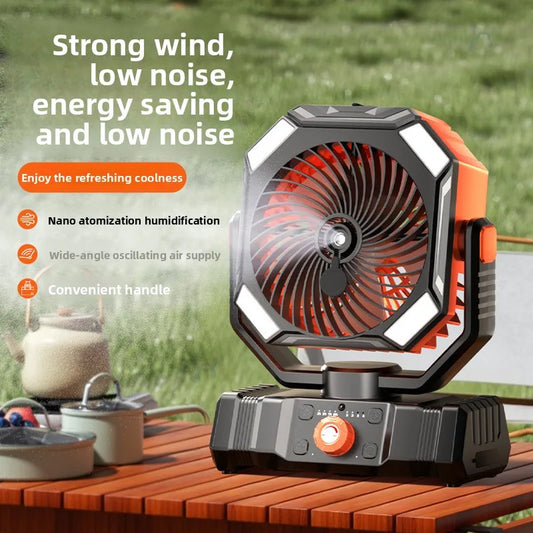Camping Fan 60000mAh Battery Powered Fan Rechargeable with LED Light Portable Outdoor Tent Fan with Hanging Hook Desk Fans