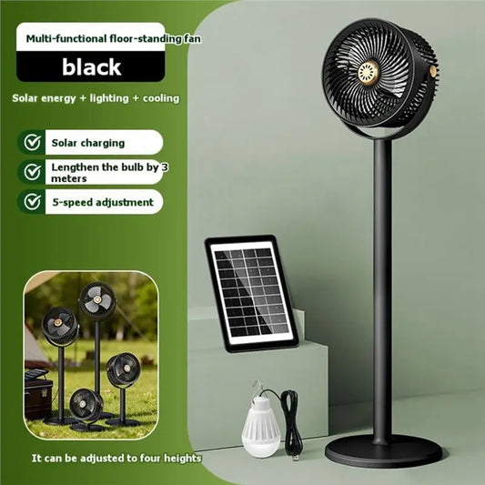 A02V-Solar Panel Powered USB Rechargeable Fan Portable 5 Wind Speeds 4 Adjustable Heights Floor Fan Table Fan For Outdoor