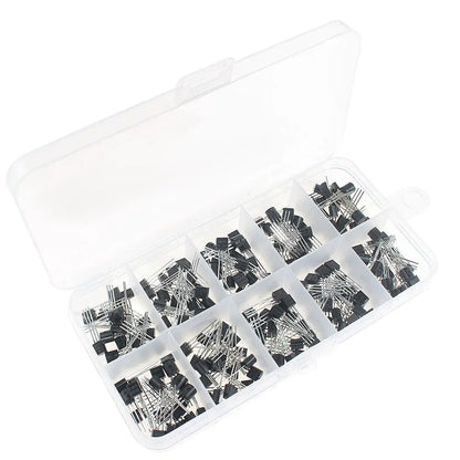 200PCS Transistors Kit NPN PNP S8050 S8550 2N3904 S9012 S9013 S9014 2N3906 C1815 A1015 MJE13001 10 Values Transistor Set