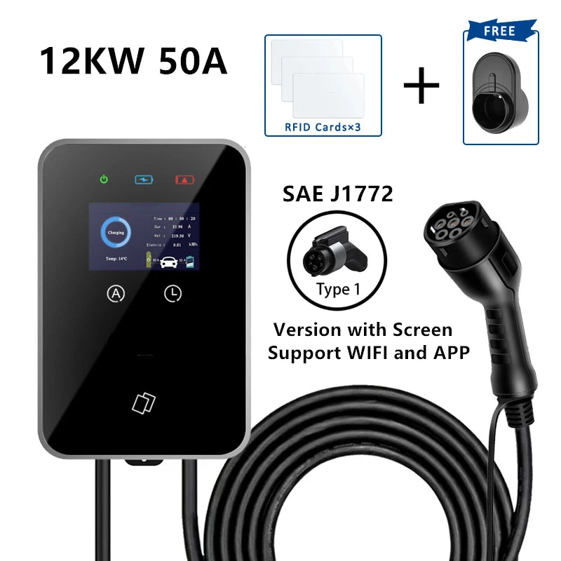 EV Charging Station IEC62196 J1772 Electric Vehicle Charger EVSE Wallbox Wallmount 7KW 22KW Type2 Type1 GBT Cable APP Cards