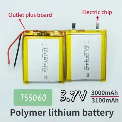 755060 Battery 3.7V 3000mAh Lithium Polymer Rechargeable Batteries for Mobile Power Supply Small Speaker Solar Light Walkie New