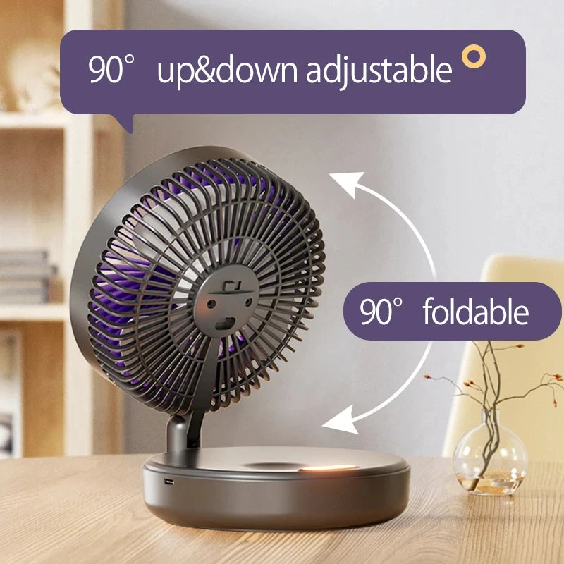 2026New Rechargeable 3IN1 Multifunctional Portable Fan Wall Mounted Fan 90° Folding Fan 4 Gears With Warm Night Light