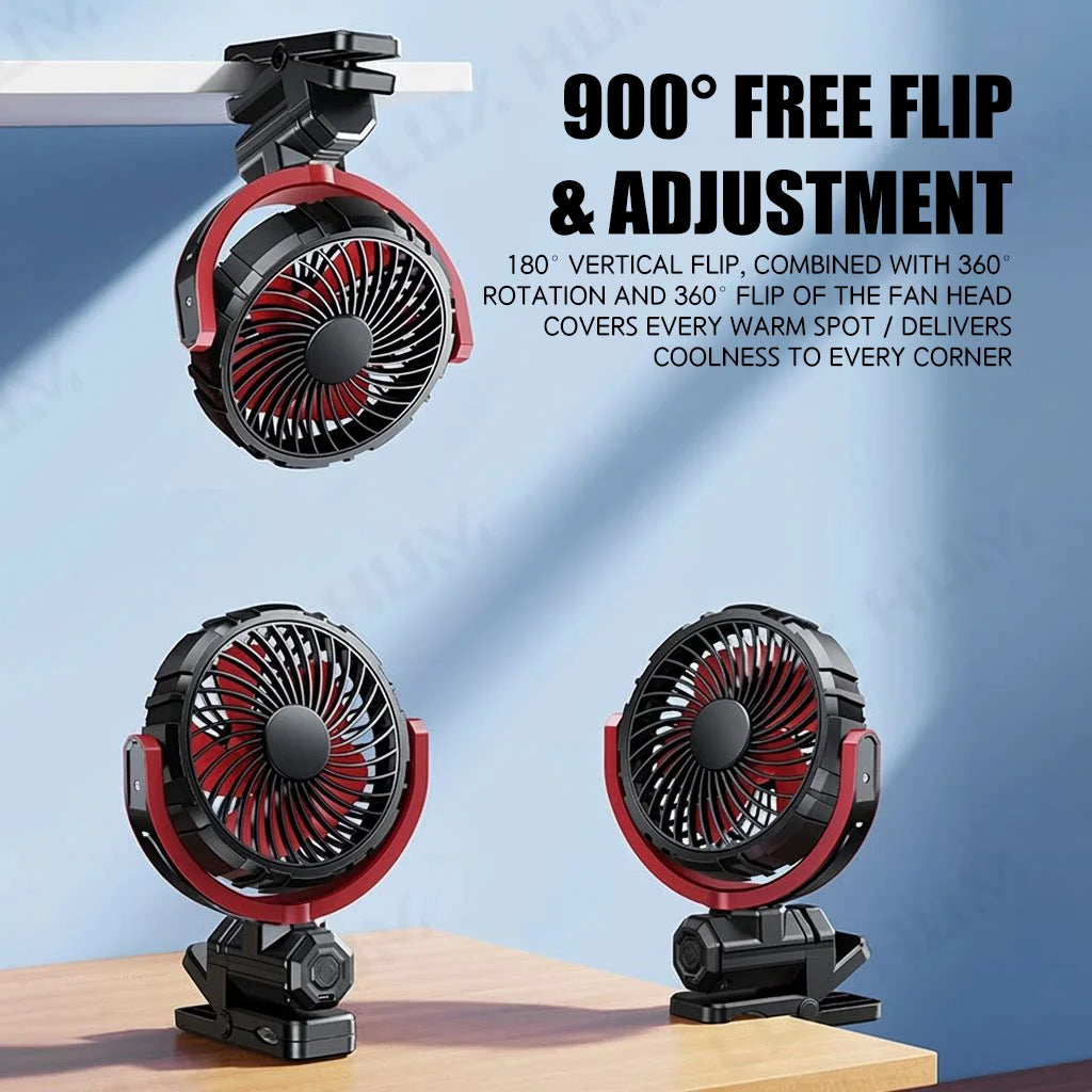 Rechargeable Car Clip Fan 2000mAh USB Portable Cooling Fan 360-Degree Rotation Fan for Seat/Office/Travel 3-Speed Strong Wind