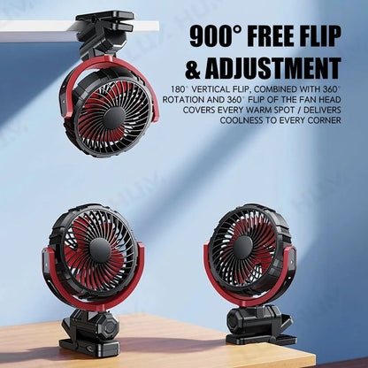 Rechargeable Car Clip Fan 2000mAh USB Portable Cooling Fan 360-Degree Rotation Fan for Seat/Office/Travel 3-Speed Strong Wind